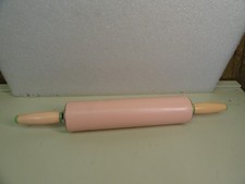 Vintage 1950's Melamine Rolling Pin Pink Green Metal Accents 17&rdquo; X 2 1/2&rdquo; MCM