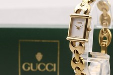 [Near MINT w/ Box] GUCCI 1800L Gold White Dial Quartz Ladies Watch Japan Works