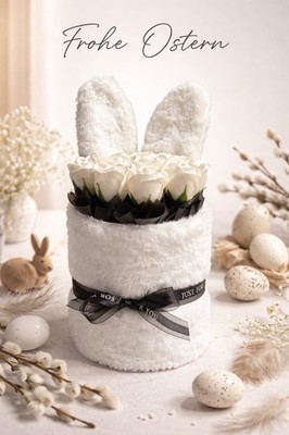 Oster Geschenk Deko Hase Seifenrosen Osterhase Osterdekoration Handgemacht Weiß