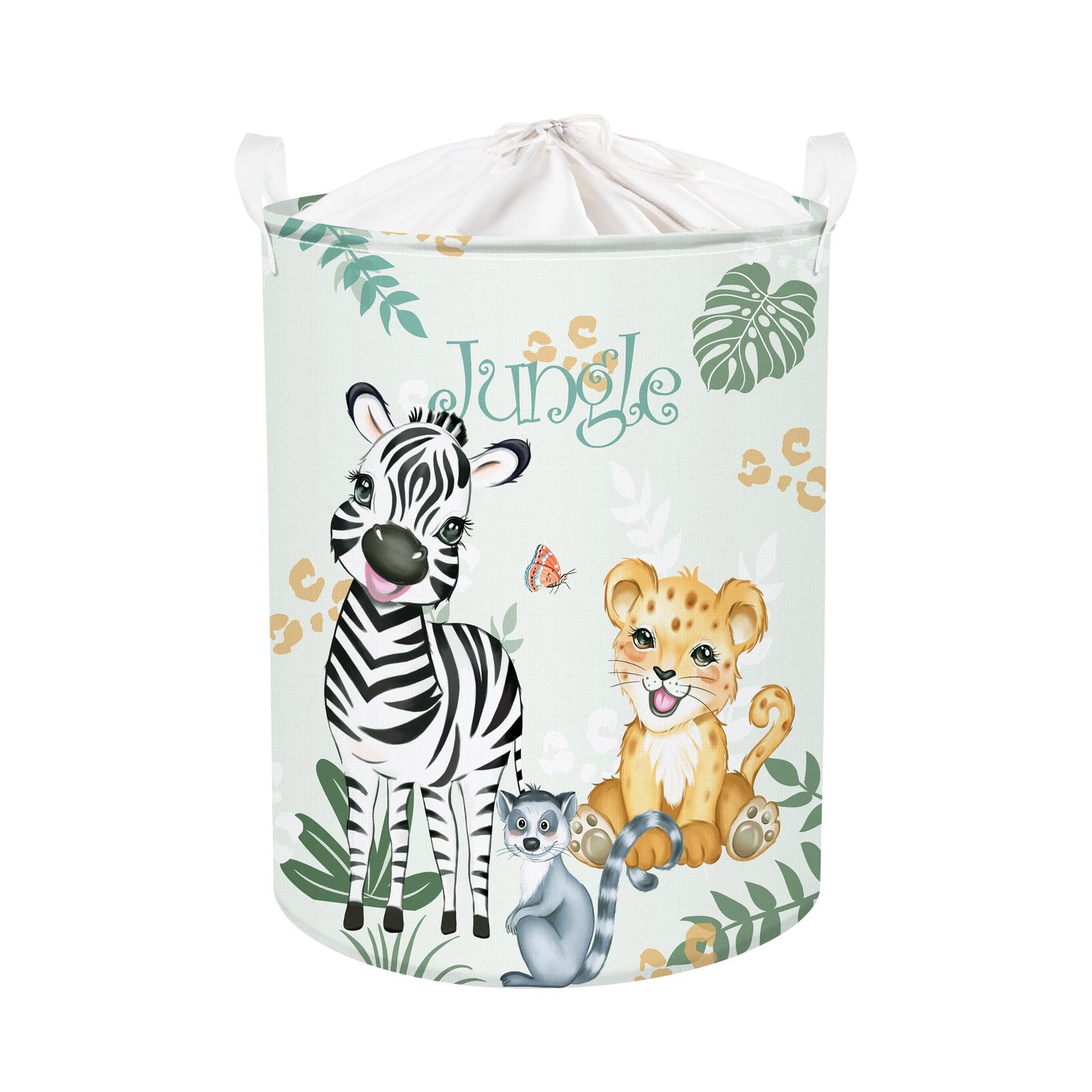 Panier à linge enfant zèbre 63L en tissu vert forêt pour chambre