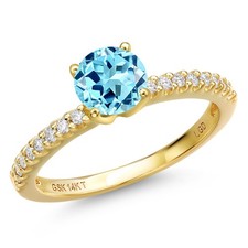 14K Yellow Gold Blue Apatite and Lab Grown Diamond Engagement Ring For Women |