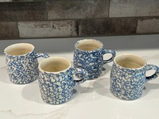Vintage Roseville Blue Spongeware Workshops of Gerald E Henn Mugs