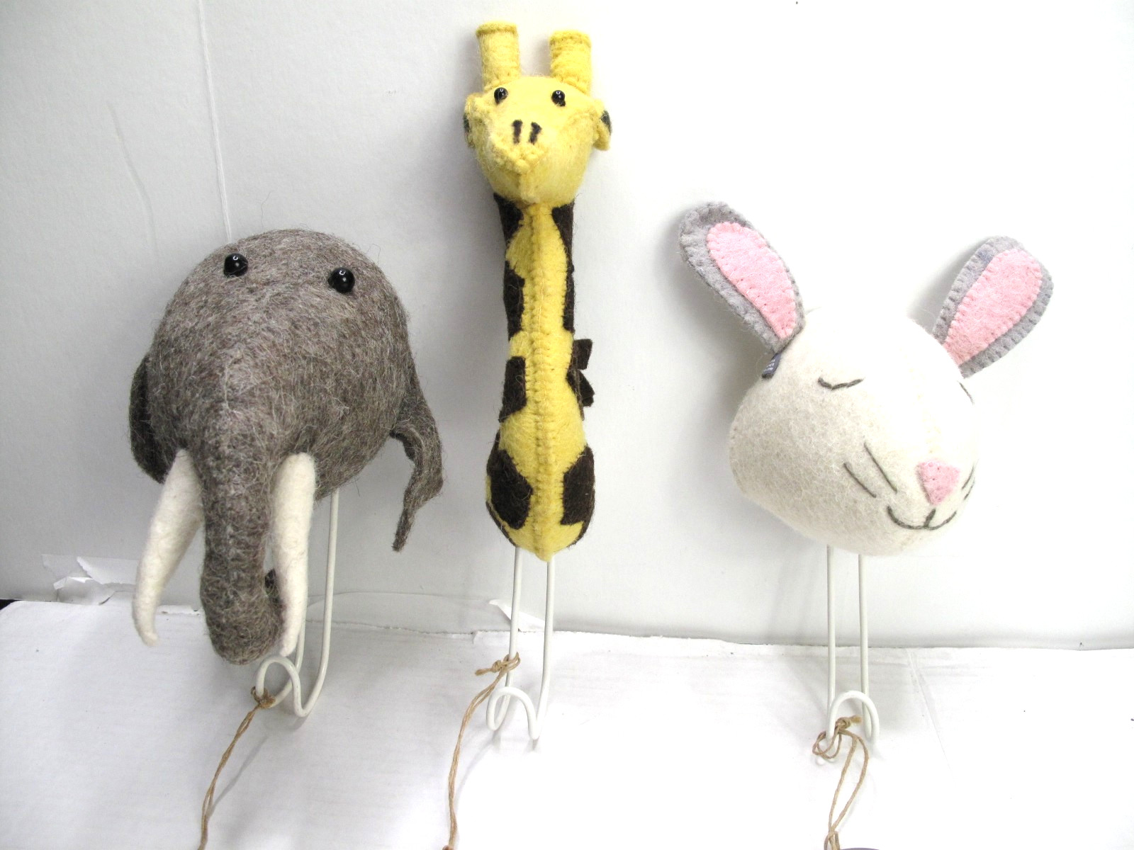 Set of 3 FIONA WALKER Felted Wool Animal Hooks - Baby Nursery Child's Room Decor