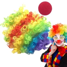 Wavy Curly Hair Clown Colorful Explosion Wig Clown Cosplay Hair Nose Set