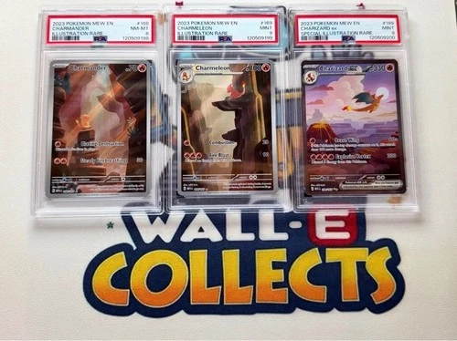 Pokémon 151 Charizard ex PSA 9 + Charmeleon PSA 9 + Charmander PSA 8 Sequential