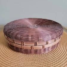 Vintage Woven Wicker Sewing Basket w/ Lid Trinket Jewelry Round Country Rustic