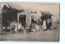 Old 1906 Tunis Tunisia Postcard Boutiques Arabes Market Street Scene