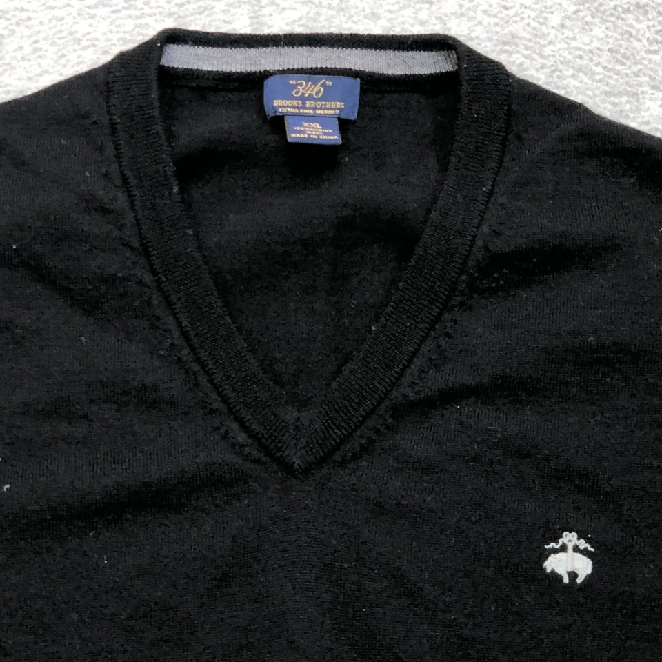 Brooks Brothers Suéter Chaleco Para Hombre 2XL XXL Negro 100% Lana Merino 346 Pullover Foto 2 de 4
