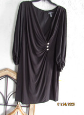 R&M Richards nwt 16W black cocktail dress long sheer sleeves rhinestone detail