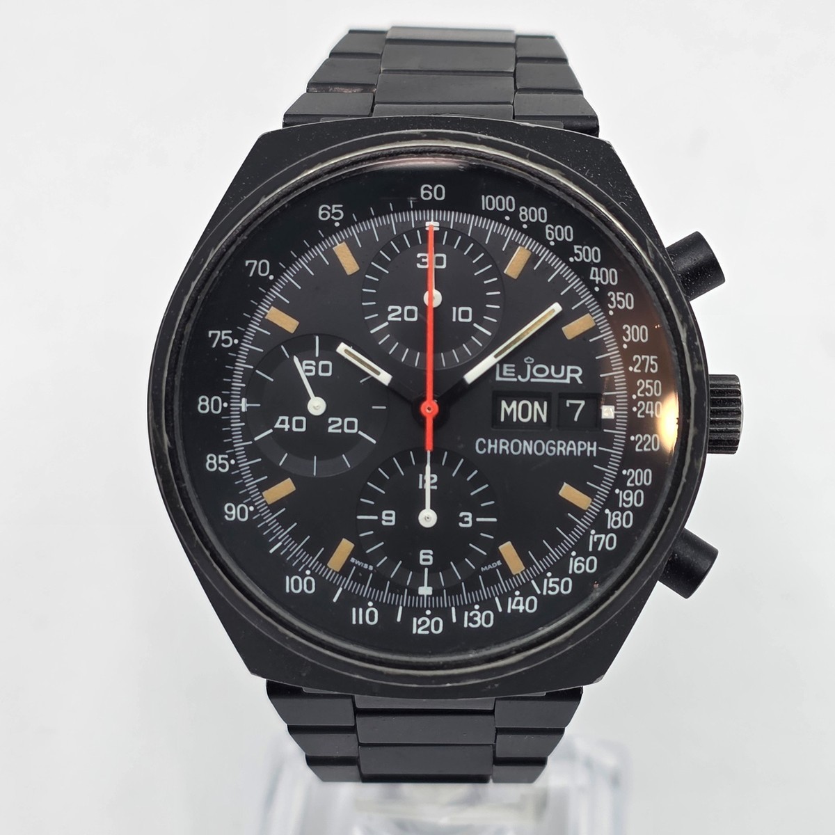 LeJour Chronograph Ref. 7000 Black PVD 1980s Vintage Mens Watch