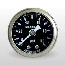 Marshall Fuel Pressure Gauge MS00100; 0-100psi 1-1/2 in. Liquid Filled, Blk/Chrm