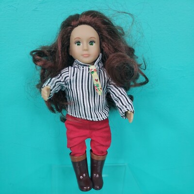 Our Generation Lori Mini Doll 6'' Red Hair Pants, Striped Shirt and Boots Battat