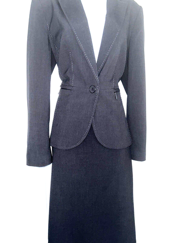 Marks & Spencer Women Grey 2 smart/ business Suit midi skirt 12 - Picture 5 of 7