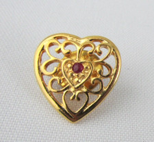 Harriet Carter Genuine Ruby Valentine Heart Lapel Pin Gold Tone  Made in USA