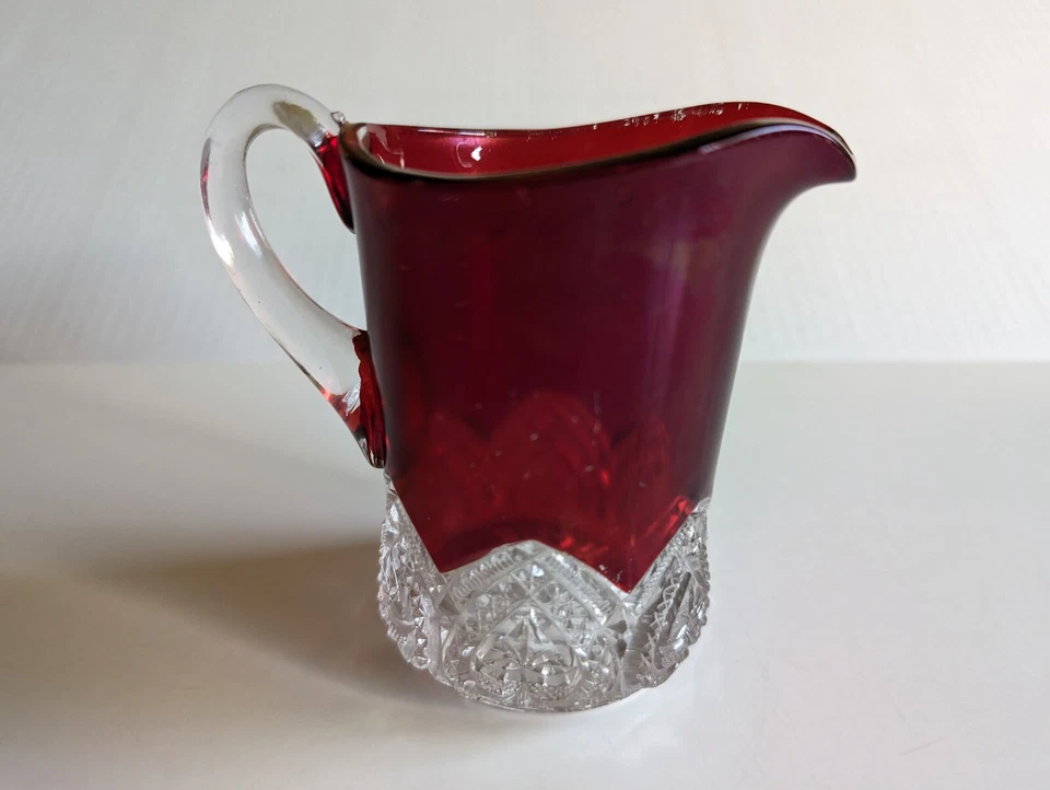 Vintage Ruby Red Flash Glass Creamer/Pitcher "Souvenir of Corning NY" - Image 2 of 4