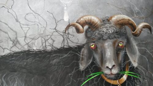 art painting modern contemporary figurative decorative animal black goat masonic - Picture 2 of 24