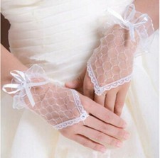 1Pair White Women's Bridal Evening Wedding Party Short Fingerless Lace Gloves US