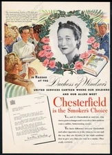 1943 Wallis Simpson photo Chesterfield cigarettes vintage print ad