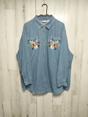 Vintage Bobbie Brooks Women's Christmas Snowman / Bears Denim Shirt 22W / 24W