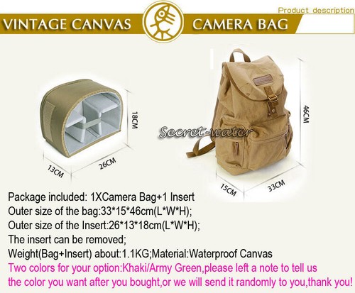 Waterproof Canvas DSLR SLR Camera Bag Backpack Padded Insert Laptop Bag Rucksack - Picture 9 of 23