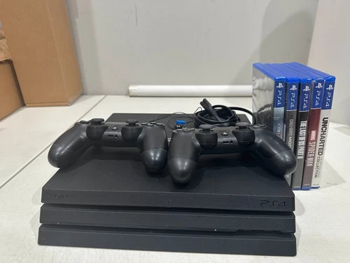Playstation 4 Pro Cuh-721SB 1 TB Bundle - 5 Games, 2 Controllers, Cords - Black