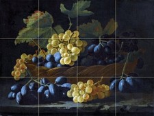 A STILL LIFE GRAPES BASKET Tile Mural Kitchen Bathroom Backsplash Marble Ceramic