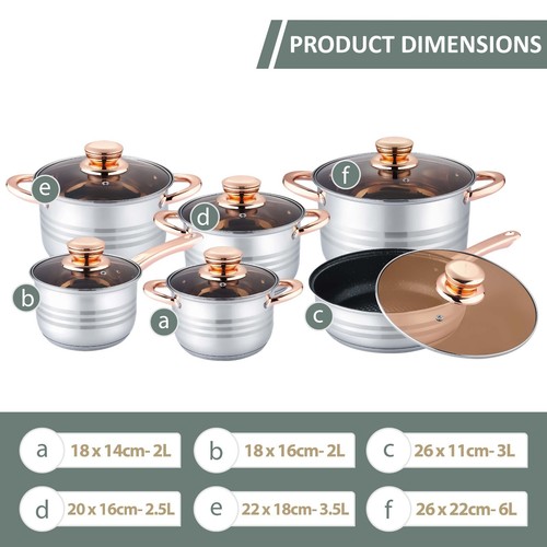 12Pcs Stainless Steel Cookware Set Casserole Stockpot Pot Hob With Glass Lids - Picture 2 of 10