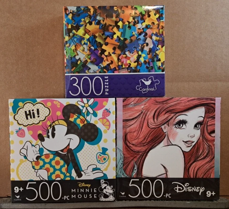 Lot Of 3 Disney 300/500 pc Jigsaw Puzzles: Minnie Mouse, Mermaid, Puzzle Pieces - Image 2 of 2
