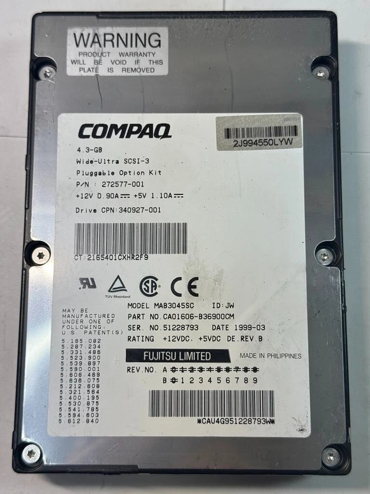 HP Compaq 272577-001 MAB3045SC 4.3GB 7.2K RPM Wide-Ultra SCSI-3 80 Pin 3.5" HDD - Image 2 of 4