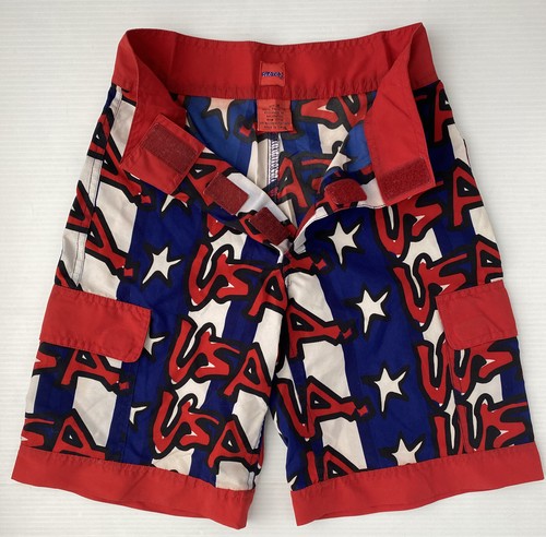 Y2K Boys Size Medium Swim Trunks Shorts Red Blue STEPHEN SPROUSE 2002 Graffiti M - Picture 6 of 11