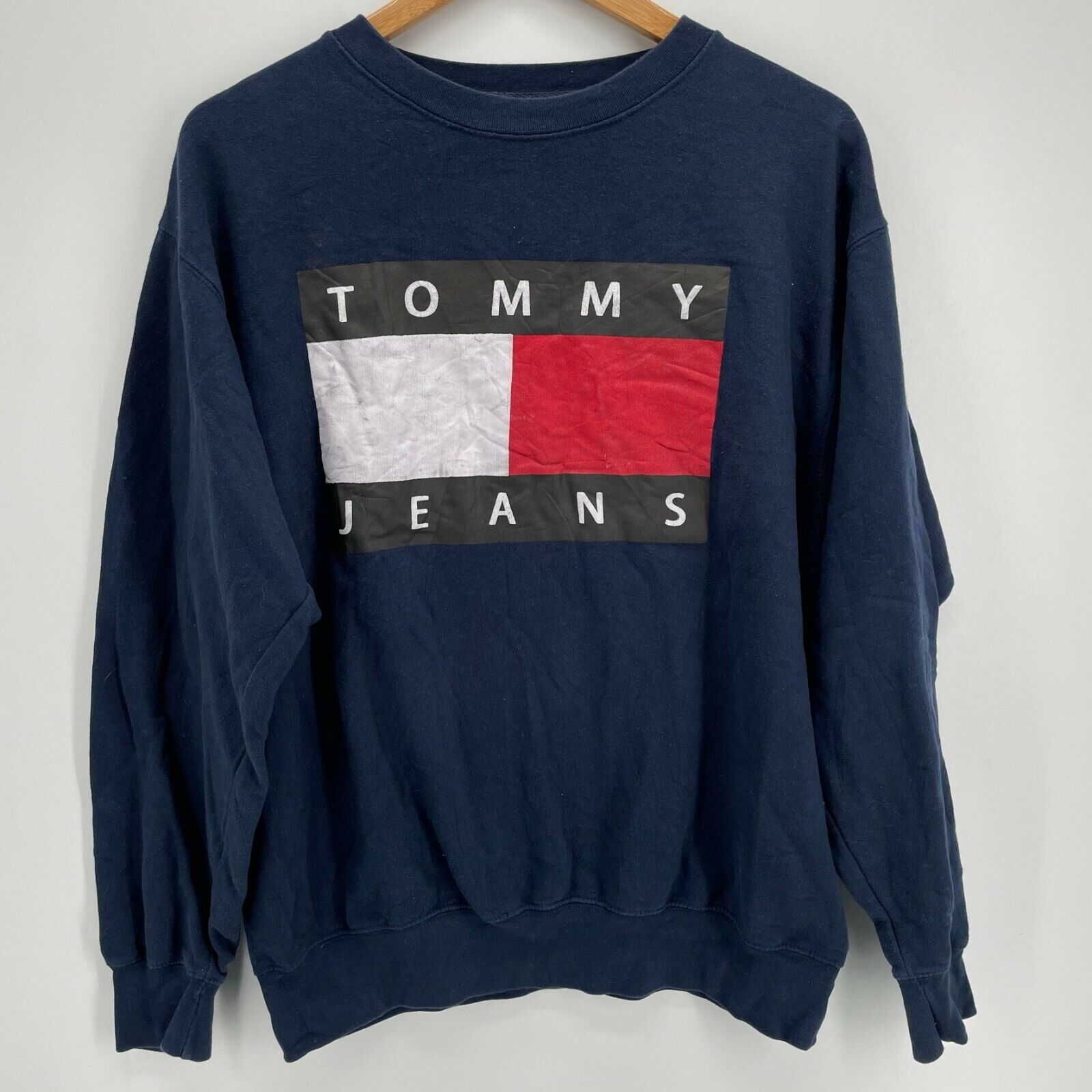 Tommy Hilfiger Sweatshirt Men&#039;s Blue Big Flag Logo Vintage Jeans | eBay