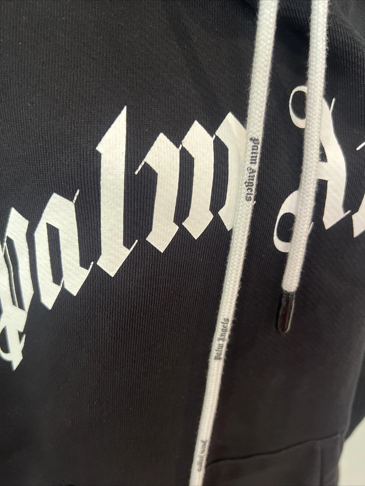 Felpa nera con cappuccio Palm Angels bianca logo coulisse nuova senza etichette taglia M oversize