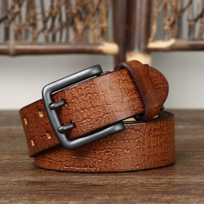 Men Leather Double Prong Belt Wide Casual Work Heavy