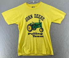 John Deere Mens TShirt Medium Yellow Pulling Team Vintage USA MADE 90
