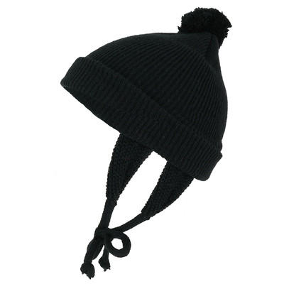 Made in USA, Infant Toddler String Beanie Hat with Pom Pom and Earflaps 