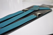 TEAL BLUE Elastic Suspenders Braces SILVER Clips Men / Boy / Baby