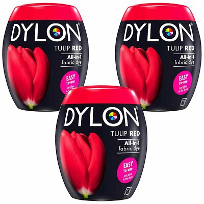 Dylon Waschmaschine Stoff Farbstoff Pod, Tulpenrot, 3 Packungen mit 350 g
