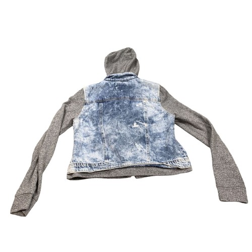 L.E.I. Juniors Girls Large Blue Jean Jacket Denim & Knit Hooded Jacket - Picture 2 of 9
