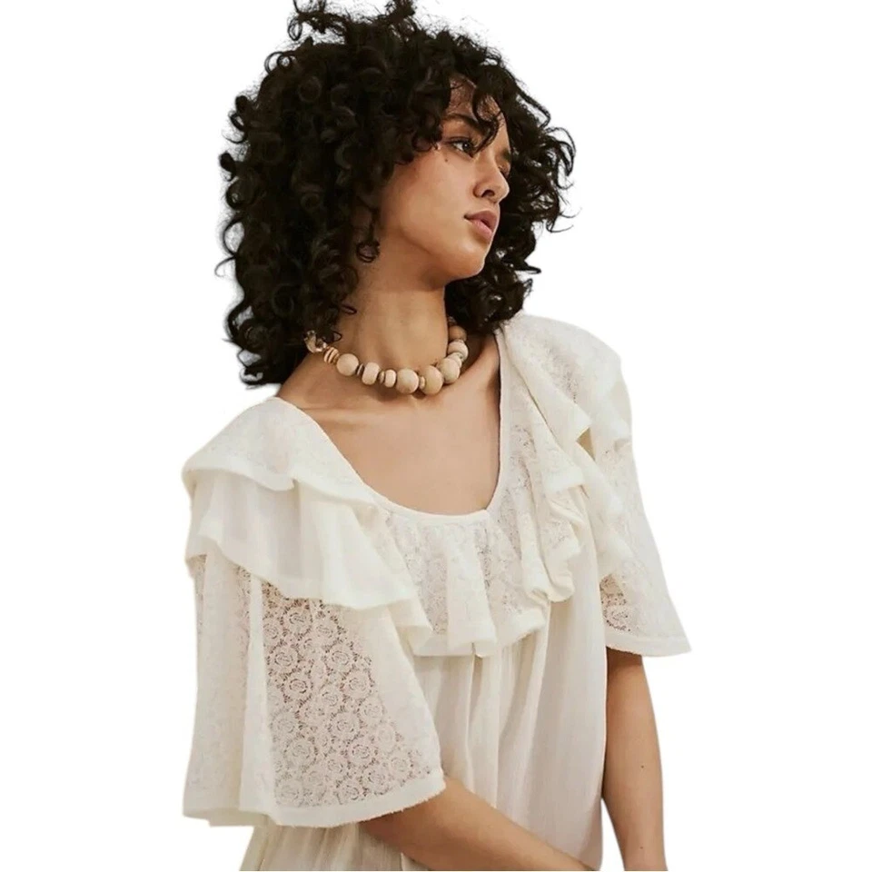NUEVO SIN ETIQUETAS Free People Rush For Volantes Encaje Fluido Babydoll Boho Mameluco De Gran Tamaño XS Foto 3 de 4