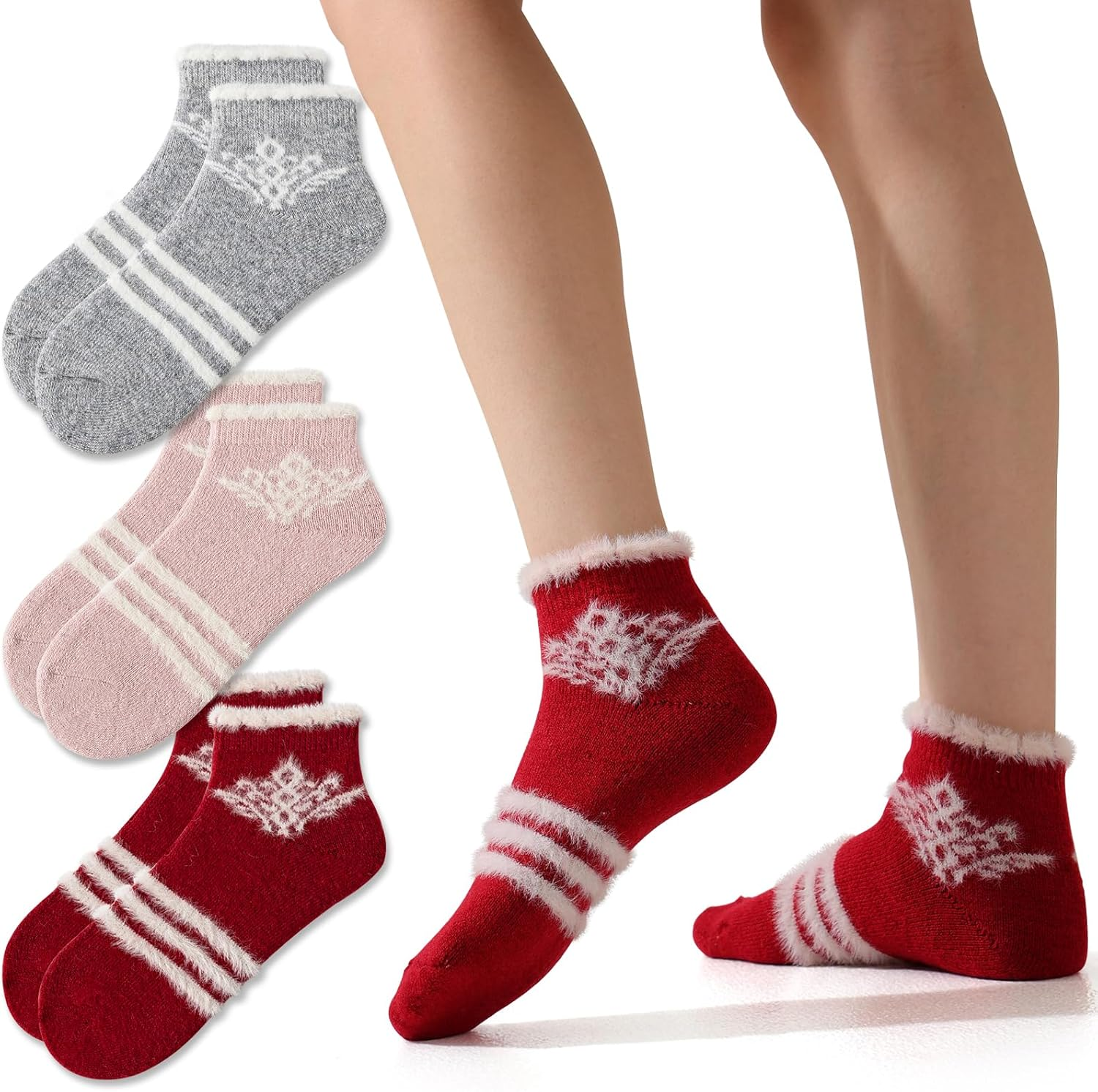 Women’s Merino Wool Low Ankle Socks Warm Knit Fuzzy Casual Home Wear-image