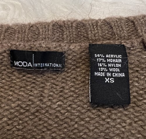 Moda International Sweater Size XS Mohair Wool Blend Loose Open Knit Brown - Picture 5 of 9