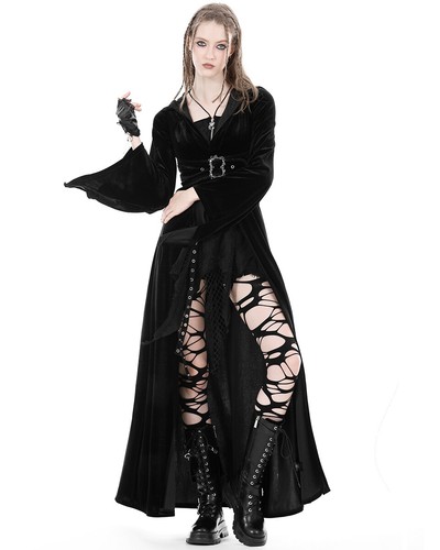 Dark In Love Womens Long Gothic Witch Hooded Velvet Cloak Jacket - Picture 5 of 13