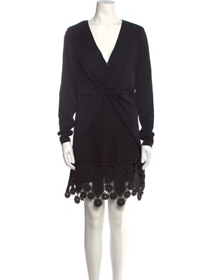 Self Portrait Black Twist Front V Neck Long Sleeve Guipure Lace Skirt Mini Dress | eBay Self Portrait Black Twist Front V Neck Long Sleeve Guipure Lace Skirt Mini Dress | eBay