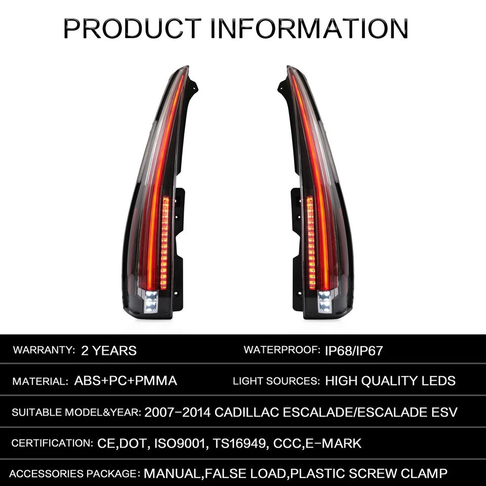 VLAND Clear LED Tail Lights For 2007-2014 Cadillac Escalade/ESV Rear Lamps - Image 4 of 4