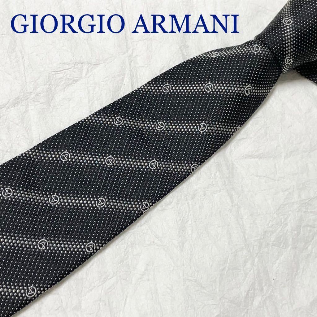 GIORGIO ARMANI Authentic Men Tie Necktie Stripe Logo Pattern Black