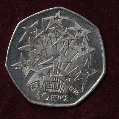 1998 50p Fifty Pence Coin 1973 1978 25 Years Since Joining Eec Now Eu Brexi Ebay