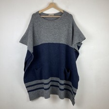 Stefanel Grey Navy Poncho Wool Blend Knit Italian Yarn Jumper S/m Cape