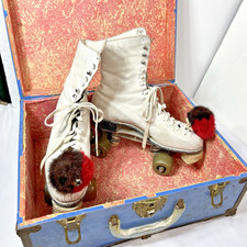 Hyde Roller Skate Member of MARSI Women White Leather with Case 1950s Vintage