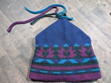 Vintage Igloos 100 Wool Knit Ski Beanie Hat Made USA Blue Southwest