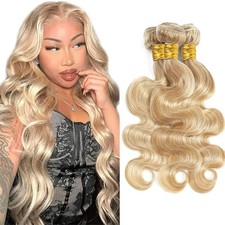 P27/613 Blonde Body Wave Human Hair 3 Bundles 14 16 18 Inch Brazilian Remy